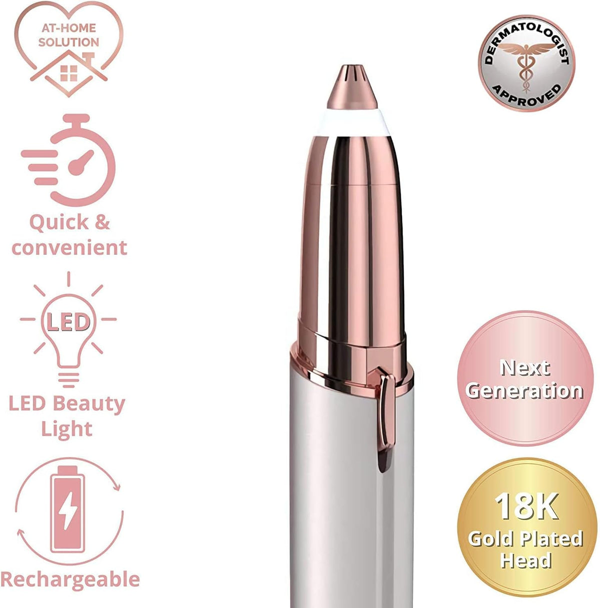 gurelax Eyebrow Hair Remover, Electric Eyebrow Trimmer for Women,Face and Eye Brow Razor with LED Light for Women Rechargeable with 2 x Replacement Heads (White)