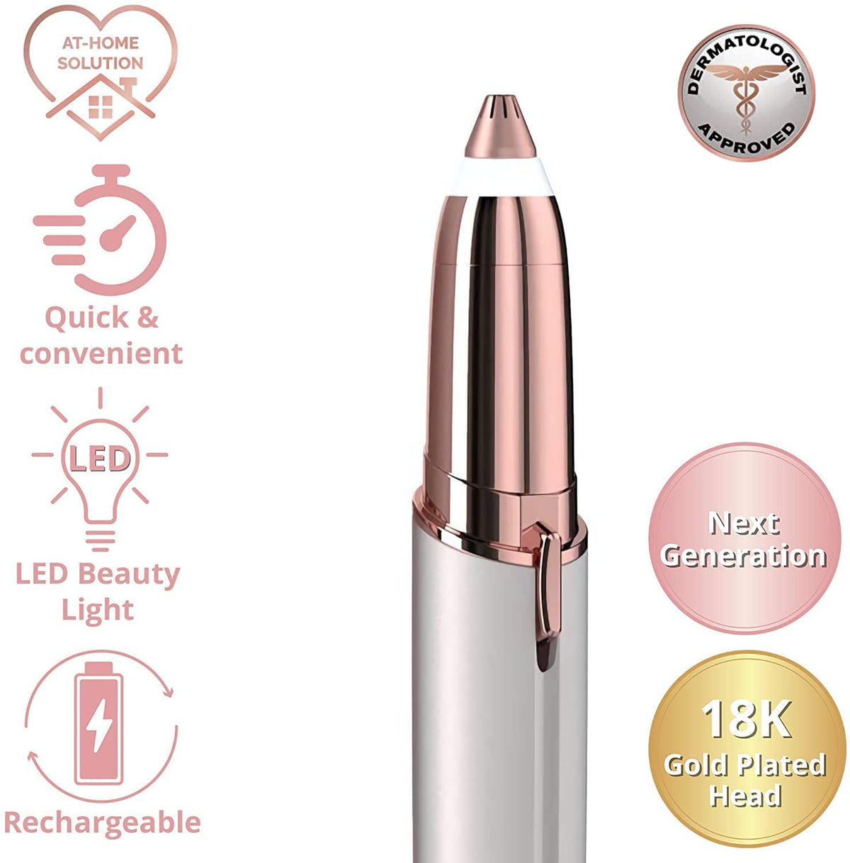 gurelax Eyebrow Hair Remover, Electric Eyebrow Trimmer for Women,Face and Eye Brow Razor with LED Light for Women Rechargeable with 2 x Replacement Heads (White)