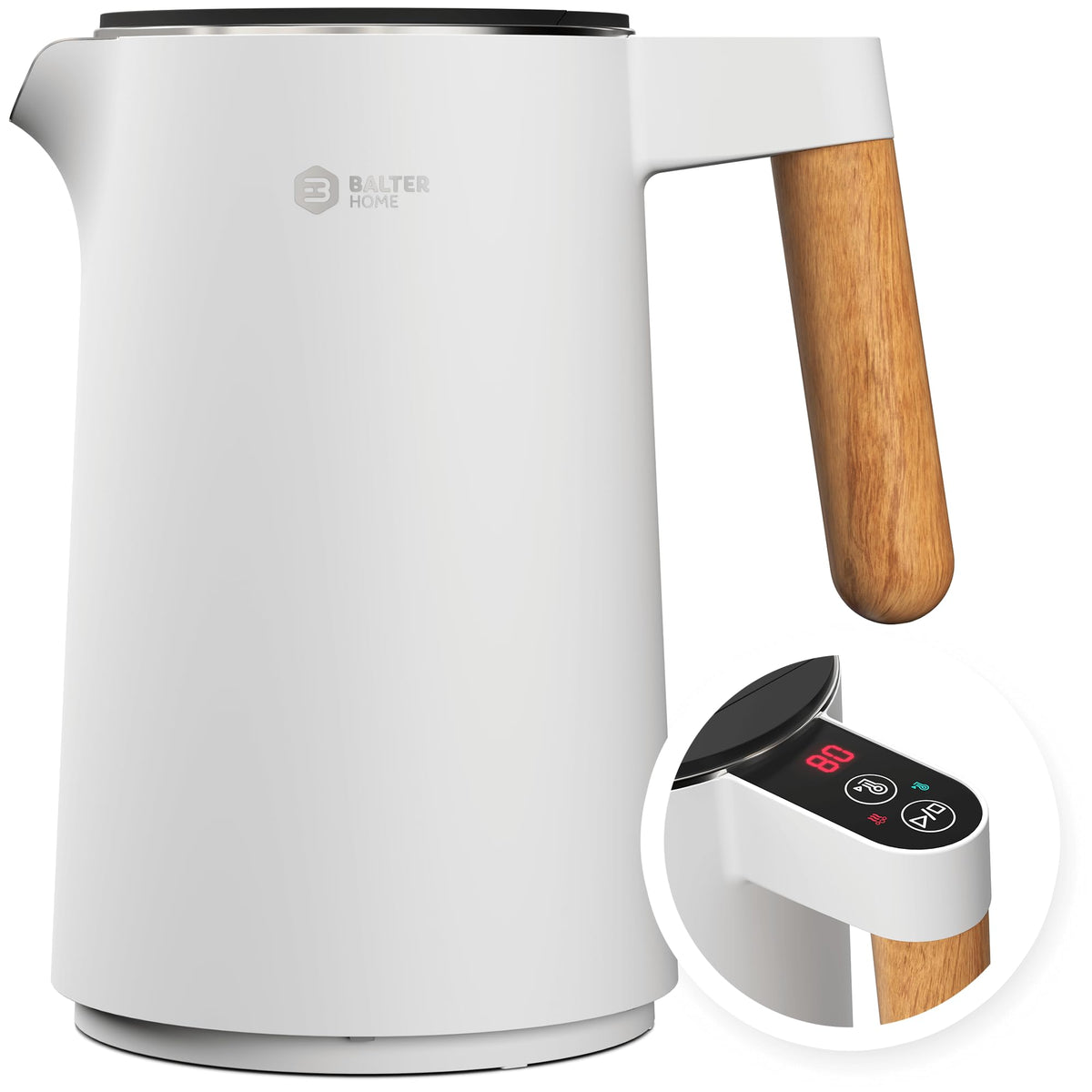 BALTER Electric Kettle with Temperature control, 113 °F – 212 °F, Tea pot, Stainless steel, double wall water kettle, BPA-free, 1.5 L, Black