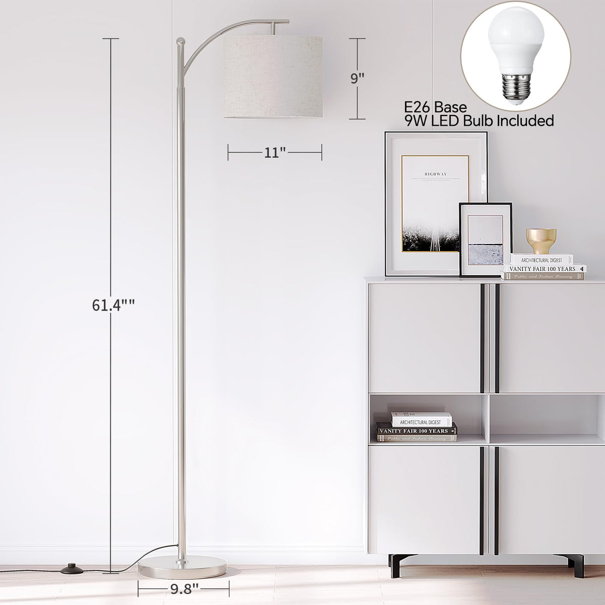 SUNMORY Arc Floor Lamp, Modern Floor Lamp with 3 Color Temperatures Bulb