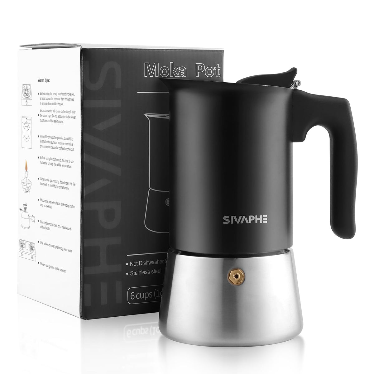 Sivaphe4 cups Stainless Steel Stovetop Espresso Coffee Maker | Induction Support 10 oz Intalian Moka Pot | Durable Cuban Coffee Maker 200ml(1 Cup=50ml)