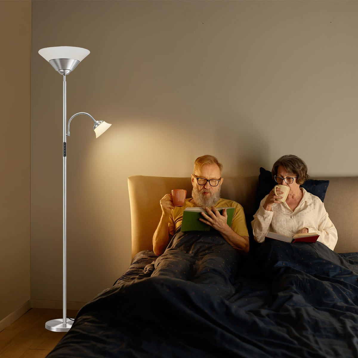 SIBRILLE 2-in-1 Torchiere Floor Lamp, 34W Super Bright LED Standing Lamp with Remote & Touch Control, 72" Dimmable Adjustable Corner Reading Lamp for Living Room, Bedroom, Office, Black