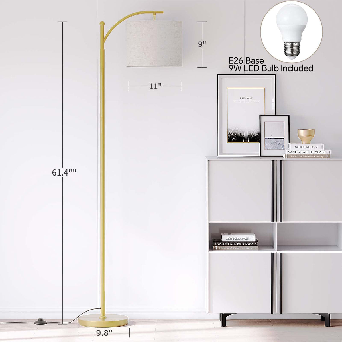 SUNMORY Arc Floor Lamp, Modern Floor Lamp with 3 Color Temperatures Bulb