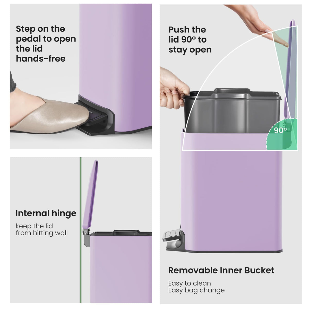 Cesun Small Bathroom Trash Can with Lid, 1.6 Gal, Soft Close, Matte Black