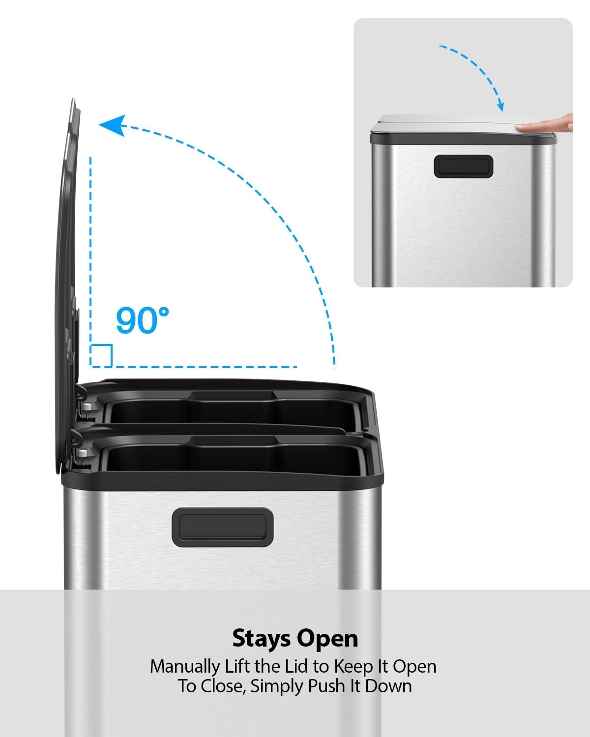 Lovewind Dual Trash and Recycling Bins for Kitchen, 2 * 11-Gallon Stainless Steel Double Trash Can, Step-On Garbage and Recycle Combo, Quiet Close, Pet-Proof, Compatible with 13-Gallon Bags, White