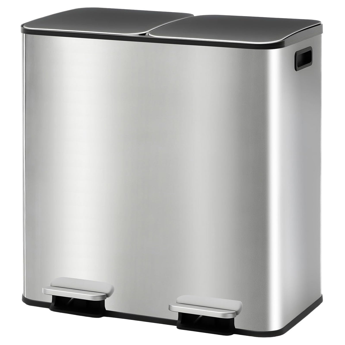 NEWBULIG 16 Gallon Dual Compartment Kitchen Trash Can, Stainless Steel, 60L