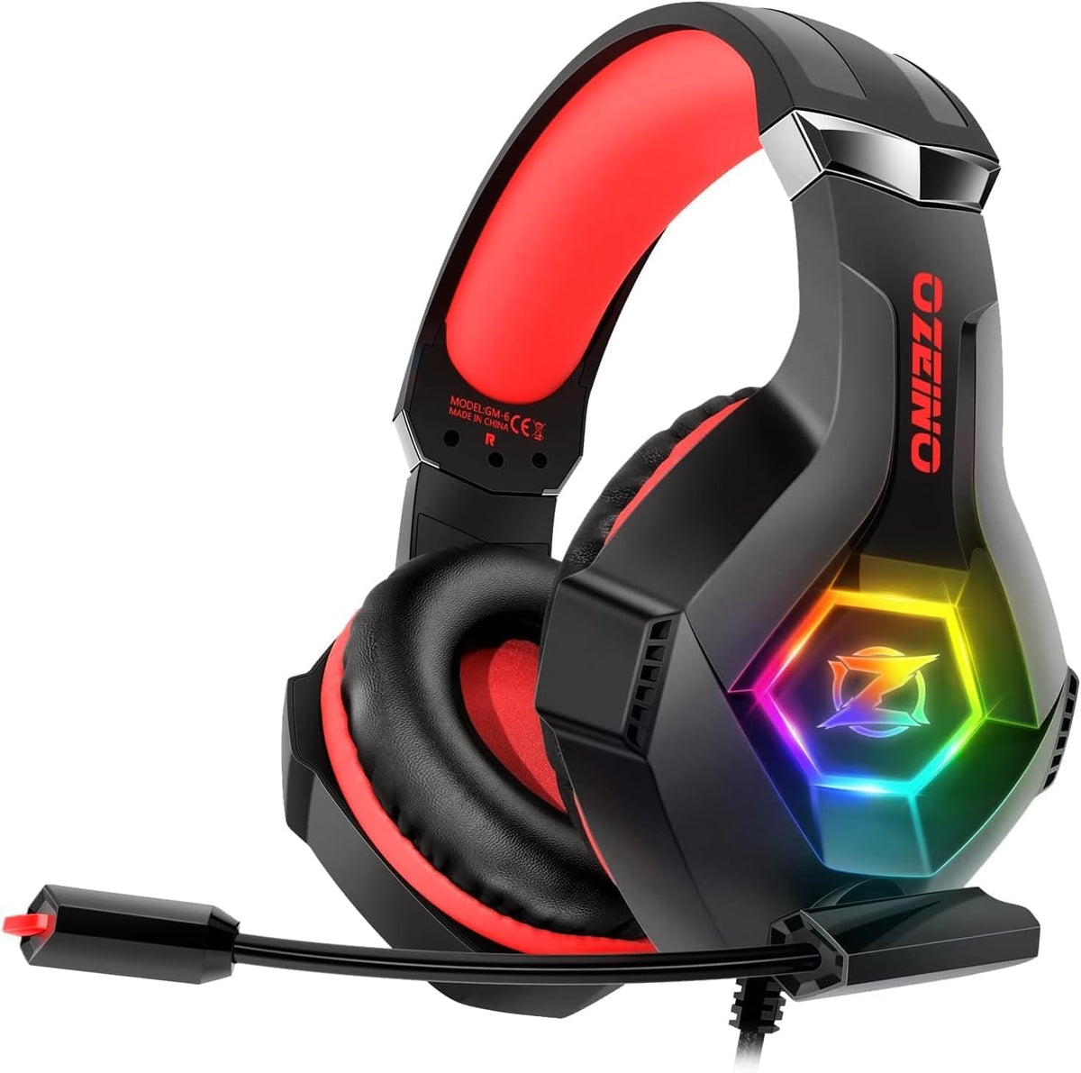 Ozeino Gaming Headset for PC, Ps4, Ps5, Xbox Headset with 7.1 Surround Sound Gaming Headphones with Noise Canceling Mic, LED Light Over Ear Headphones for Switch, Xbox Series X/S, Laptop, Mobile White