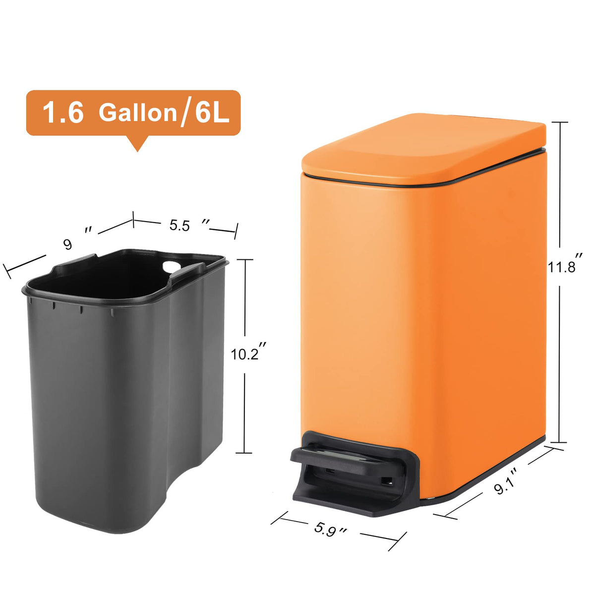 Cesun Small Bathroom Trash Can with Lid, 1.6 Gal, Soft Close, Matte Black