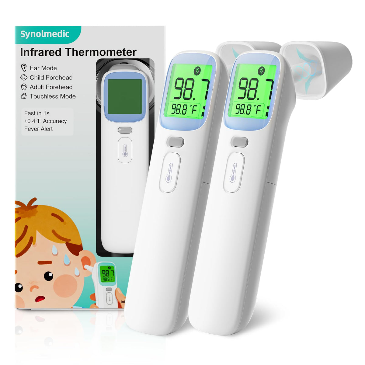 Baby Thermometer for Kids - Ear & Forehead Thermometer FSA-HSA, Digital Infrared Thermometers for Adults, Accurate No Touch Termometro with Fever Alarm & Mute Mode,40 Memories (Blue 1 Pack)