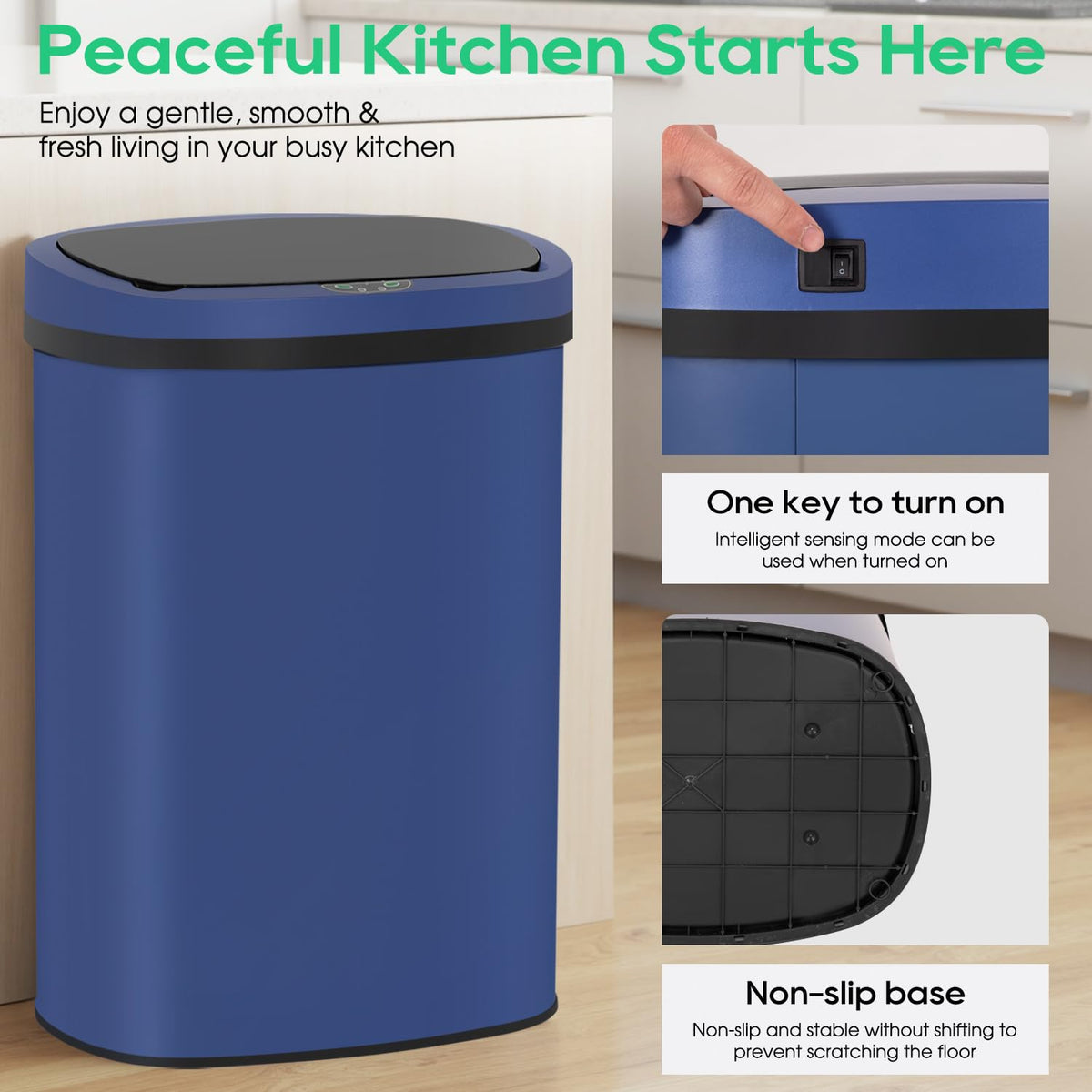 BestOffice | 13 Gallon Stainless Steel Trash Can with Lid | Steel