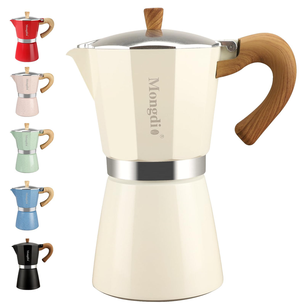 Mongdio Stovetop Espresso Maker Moka Pot, Cuban Coffee Maker Stove Top Coffee Maker Moka Italian Espresso Greca Coffee Maker Brewer Percolator, 6 Espresso Cups, 10 oz - Black