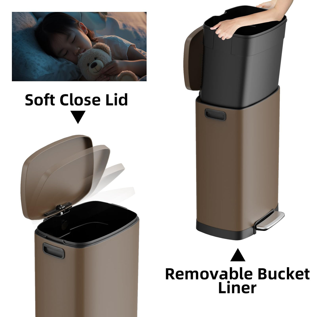 KdbK Kitchen Trash Can with Lid, 13 Gal Stainless Steel Pedal Garbage Can