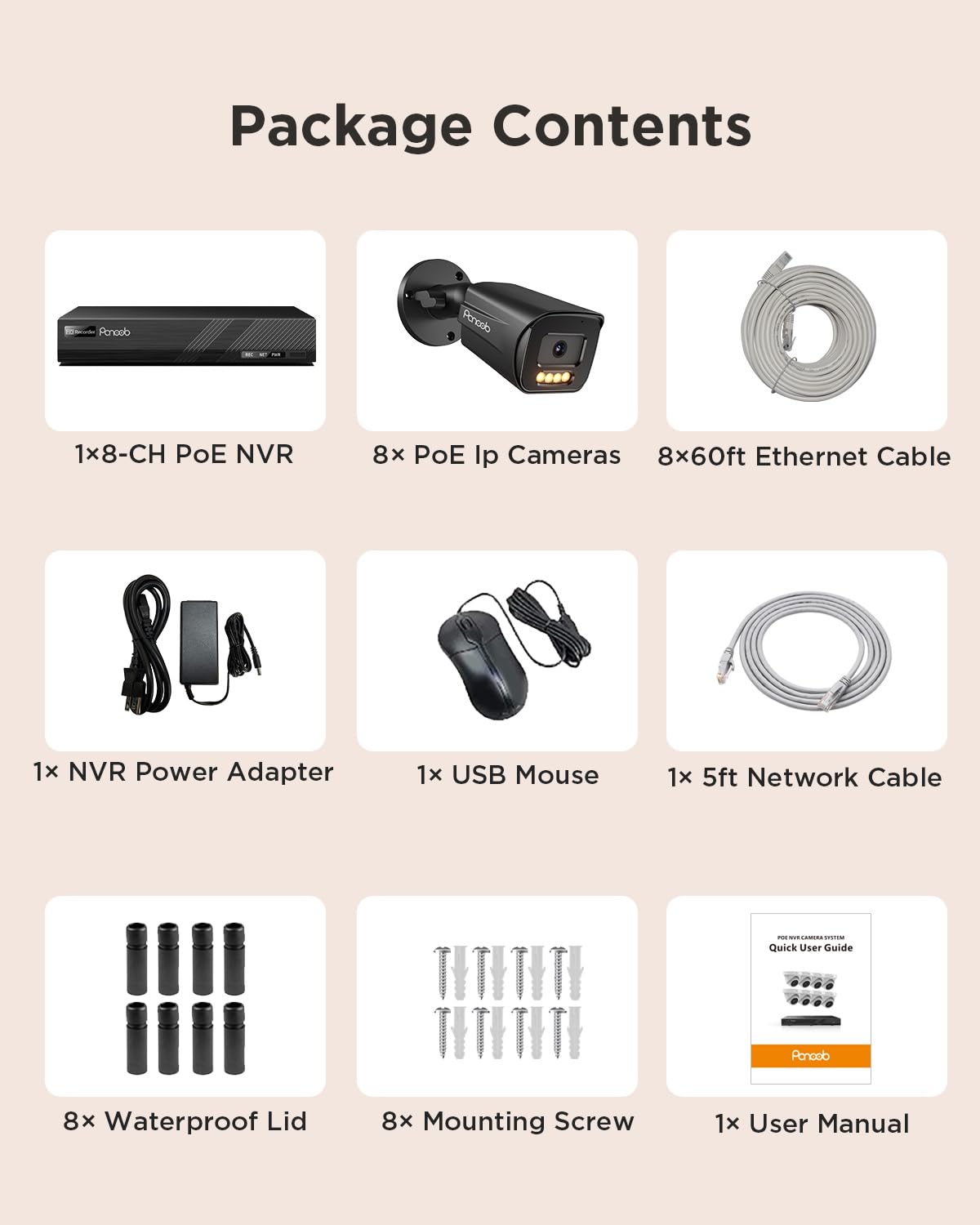 PoE 32 Channel Security Camera System with 8TB HDD, PB65A2032-5MD