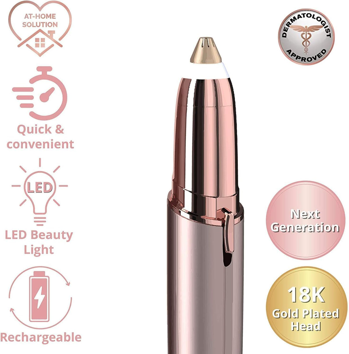 gurelax Eyebrow Hair Remover, Electric Eyebrow Trimmer for Women,Face and Eye Brow Razor with LED Light for Women Rechargeable with 2 x Replacement Heads (White)