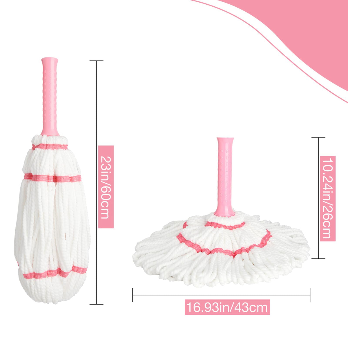 Self-Wringing Twist Mop for Floor Cleaning, 57” Long Handle Heavy Duty Microfiber Mop for Wet Mopping on Tile, Hardwood, Kitchen, Bathroom, Patio, Garage, Commercial Household Clean (Pink)