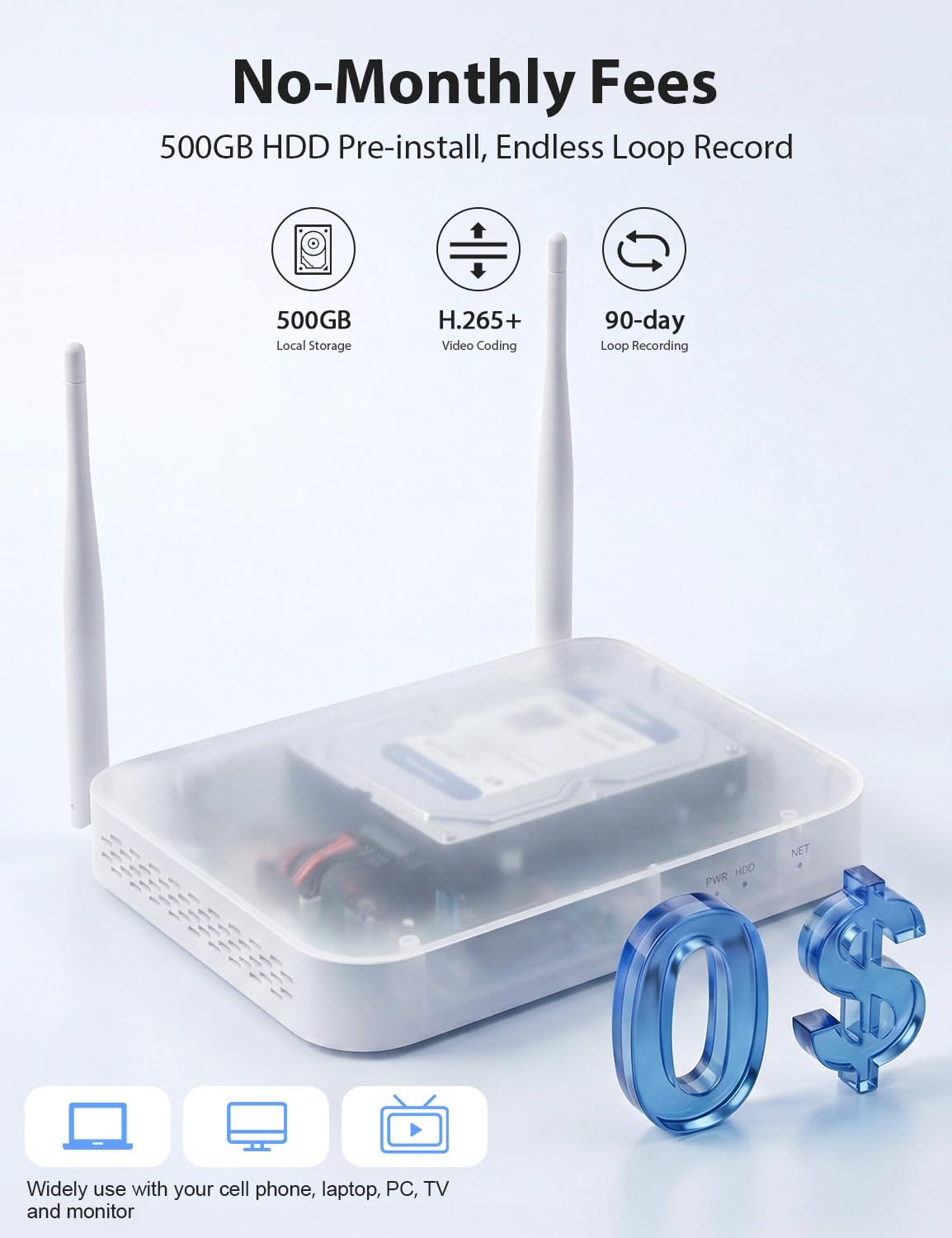 No Monthly Fee Solar Security Cameras Wireless Outdoor, home security systems,500GB HDD nvr security camera system No Subscription, 2.4G & 5G WiFi,2-Way Audio, 4MP, Color Night Vision, 360° View