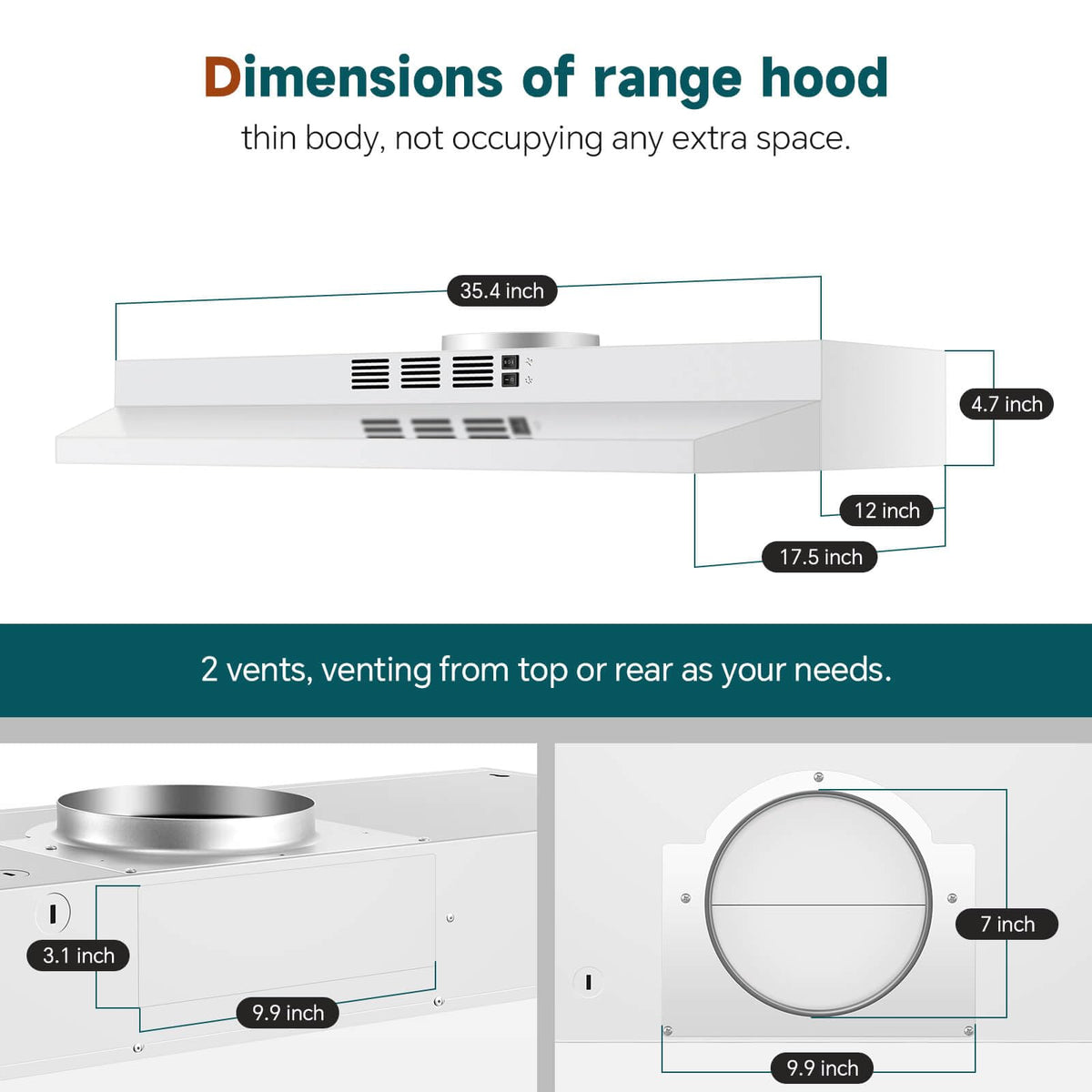 SNDOAS 30 inch Range Hood Ducted/Ductless Convertible Stainless Steel Range Hood Under Cabinet with Rocker Button Control,Vent Hood with LED Light,2 Speed Exhaust Fan,Under Cabinet Hood,Silver
