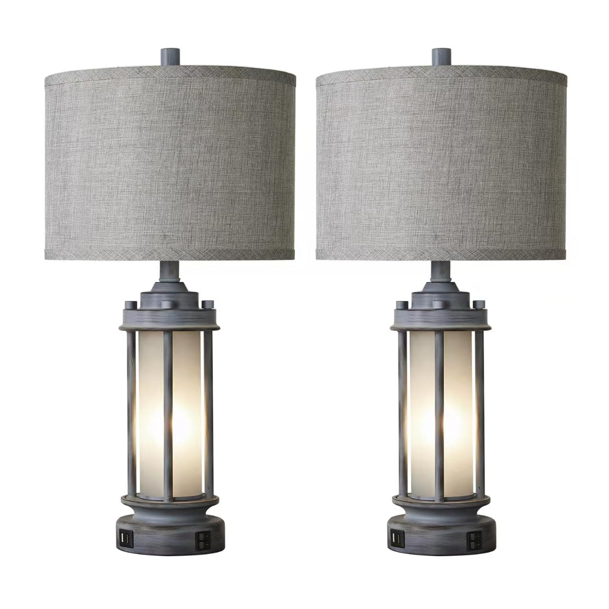 AIEAMPDO 25'' Set of 2 Farmhouse Table Lamps for Living Room with USB C+A