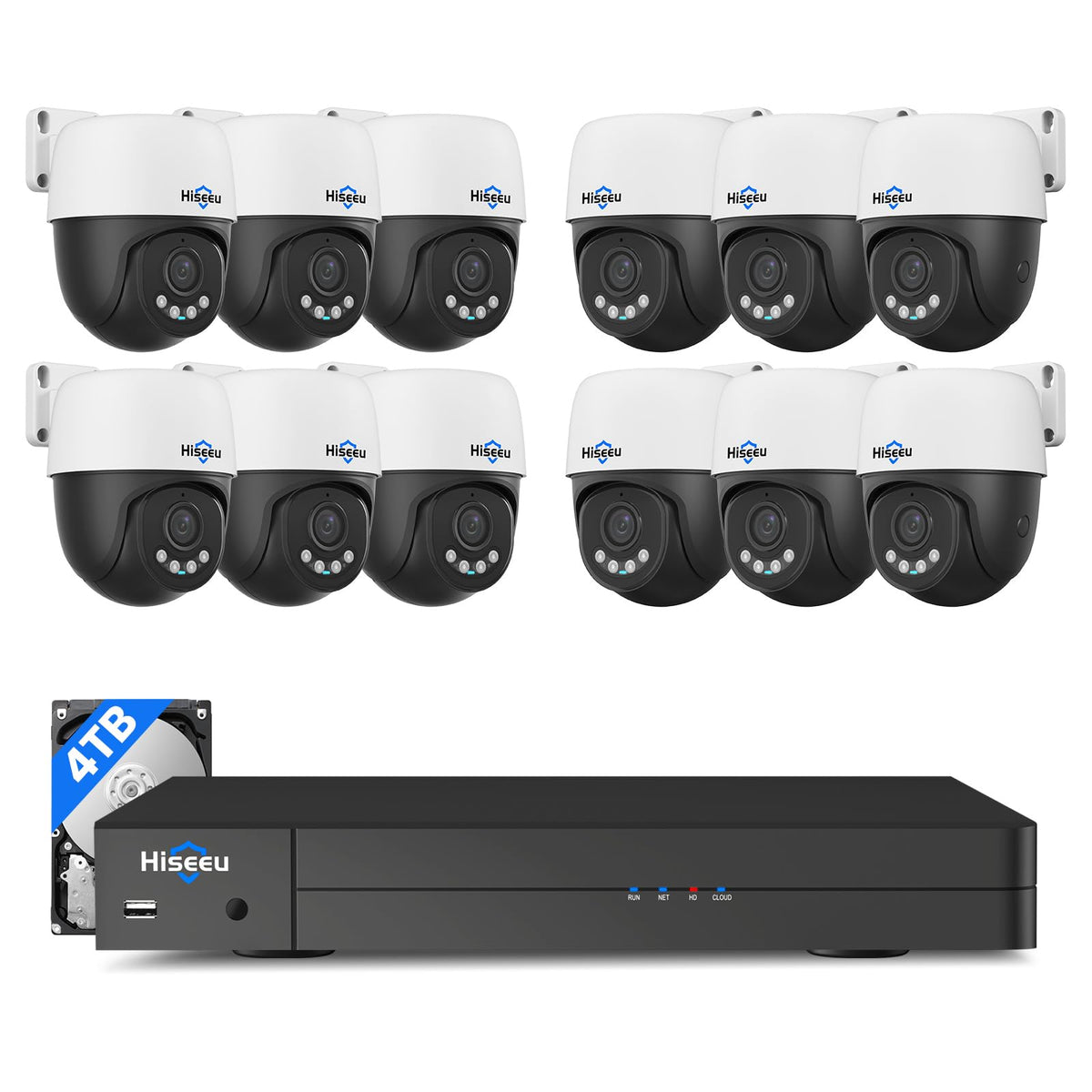 【Human Track】Hiseeu 4K PoE PTZ Security Camera System, 6pcs 5MP PTZ Cameras