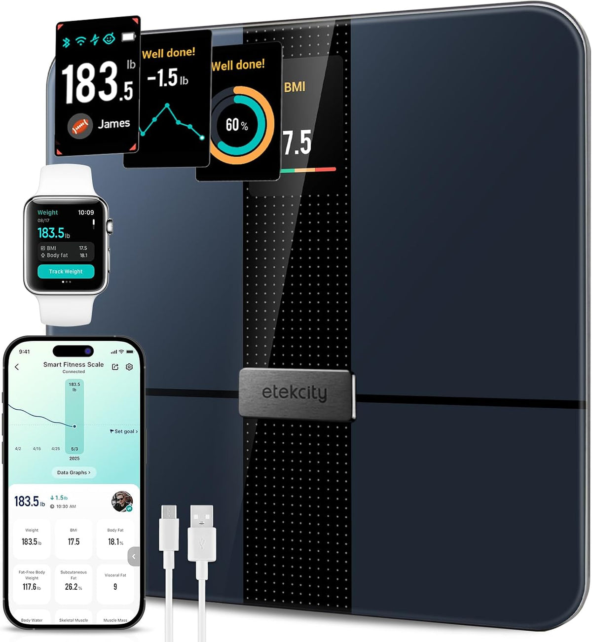Etekcity Smart Scale for Body Weight and Fat, BMI, FSA Eligible, Black