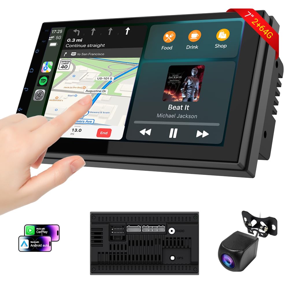 Haudio 7 Inch Double Din Car Stereo with Wireless Apple CarPlay & Android Auto, 2+32G Android 13 Car Radio, Bluetooth, GPS Navigation, FM AM RDS, IPS Touchscreen, Backup Camera Ready