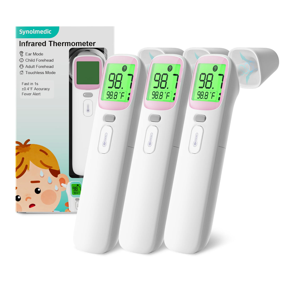 Baby Thermometer for Kids - Ear & Forehead Thermometer FSA-HSA, Digital Infrared Thermometers for Adults, Accurate No Touch Termometro with Fever Alarm & Mute Mode,40 Memories (Blue 1 Pack)