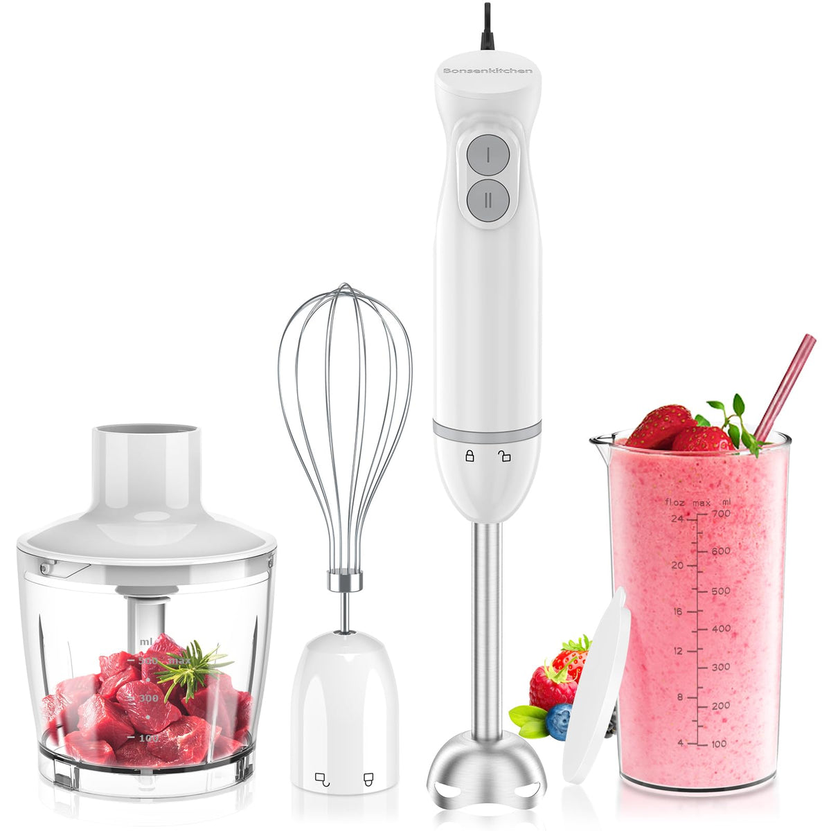 Bonsenkitchen Immersion Hand Blender, Smoothie, Puree, Baby Food
