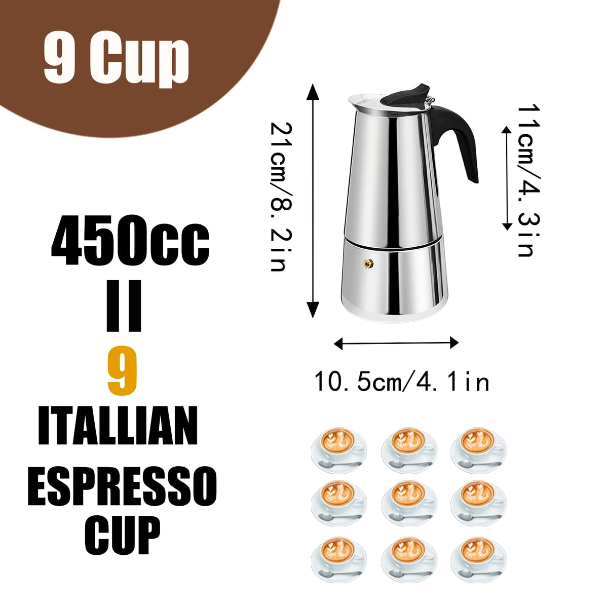 6 Cup Stovetop Espresso Maker Stainless Steel Moka Pot Stove Top Percolator Italian Coffee Makers Capable Mocha Greca Machine Cafe Classic Induction Cookers for Home and Camping 300ml 10oz