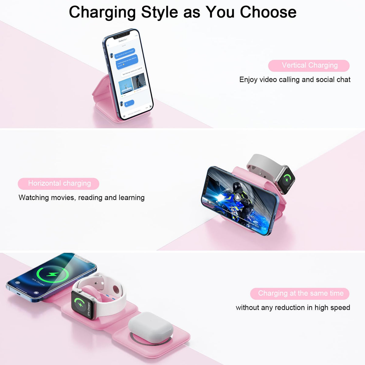3 in 1 Wireless Charging Station for Apple,Foldable Magnetic Travel Charger