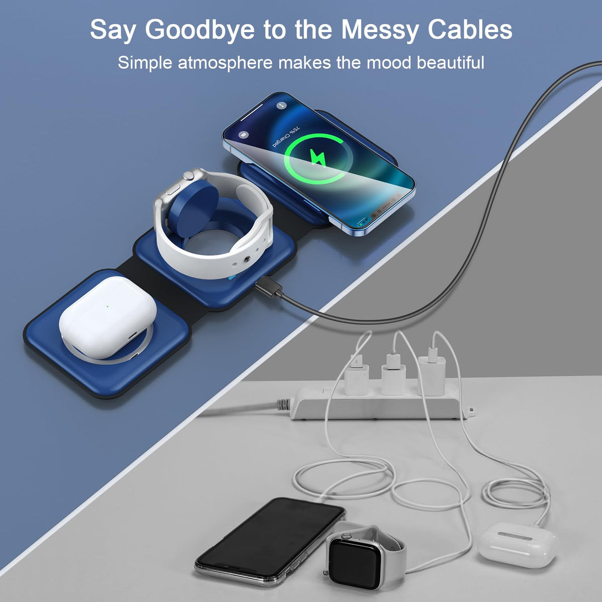 3 in 1 Wireless Charging Station for Apple,Foldable Magnetic Travel Charger