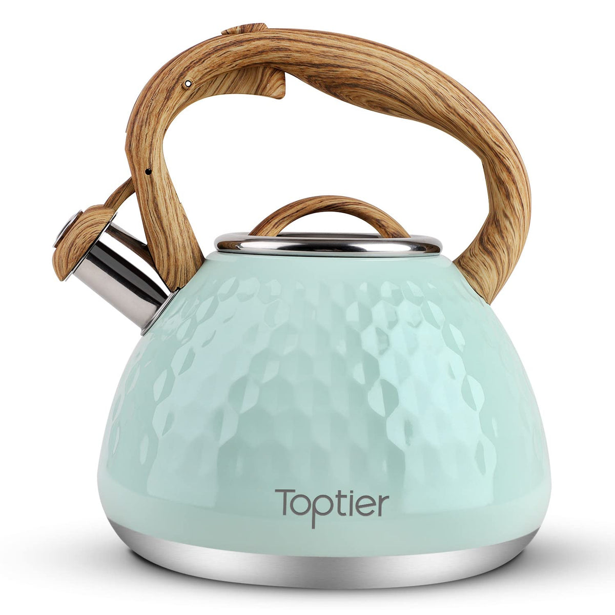 Tea Kettle, Toptier Teapot Whistling Kettle with Wood Pattern Handle Loud Whistle, Food Grade Stainless Steel Tea Pot for Stovetops Induction Water Kettle, 2.7-Quart Butterfly