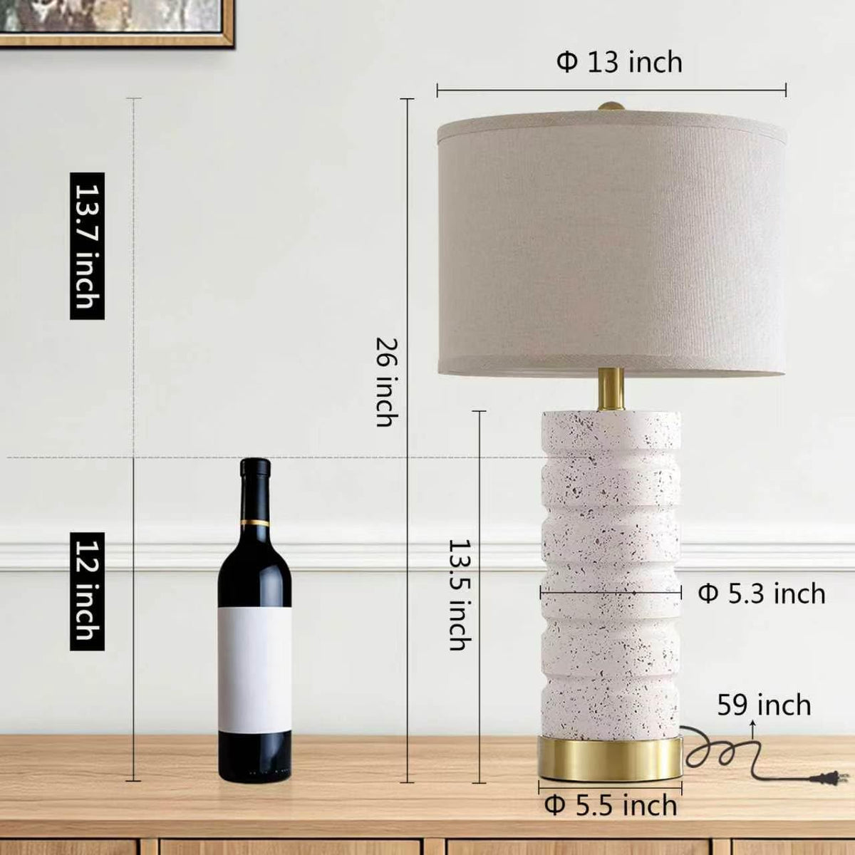 AIEAMPDO 26" Set of 2 Travertine Resin Table Lamps for Bedroom, Brass Base