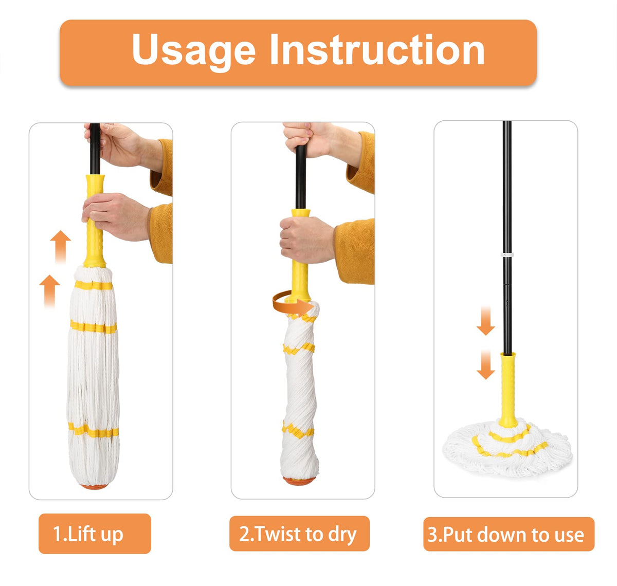 Self-Wringing Twist Mops for Floor Cleaning, Microfiber Floor mop with 57 " Long Handle, Easy Wringing Mop for Hardwood Commercial Household Clean