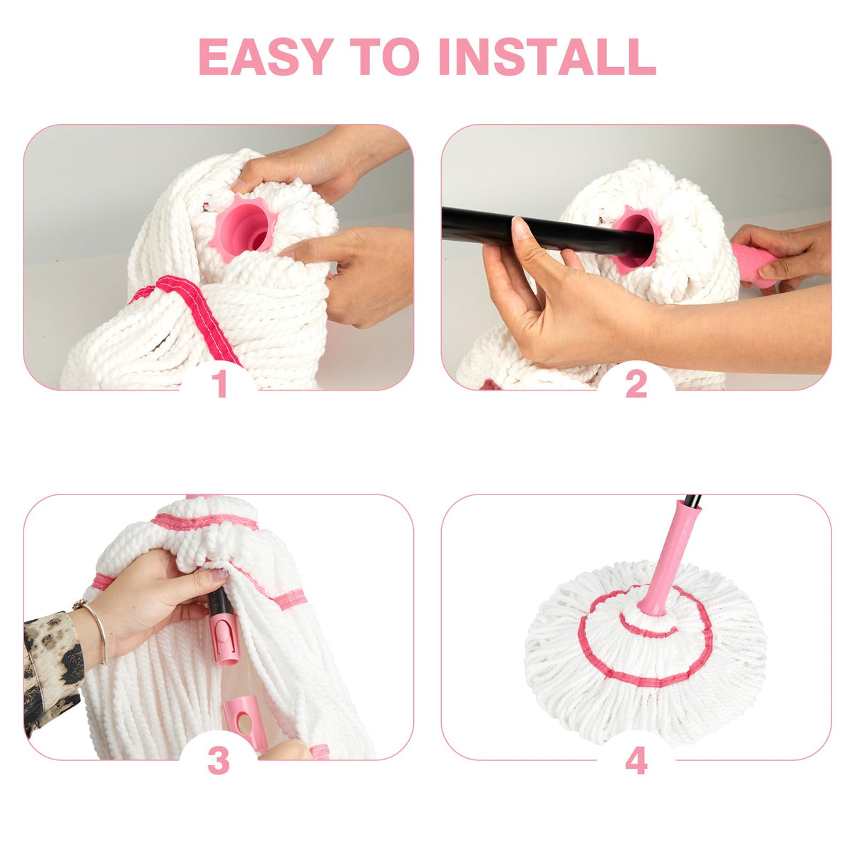 Self-Wringing Twist Mop for Floor Cleaning, 57” Long Handle Heavy Duty Microfiber Mop for Wet Mopping on Tile, Hardwood, Kitchen, Bathroom, Patio, Garage, Commercial Household Clean (Pink)