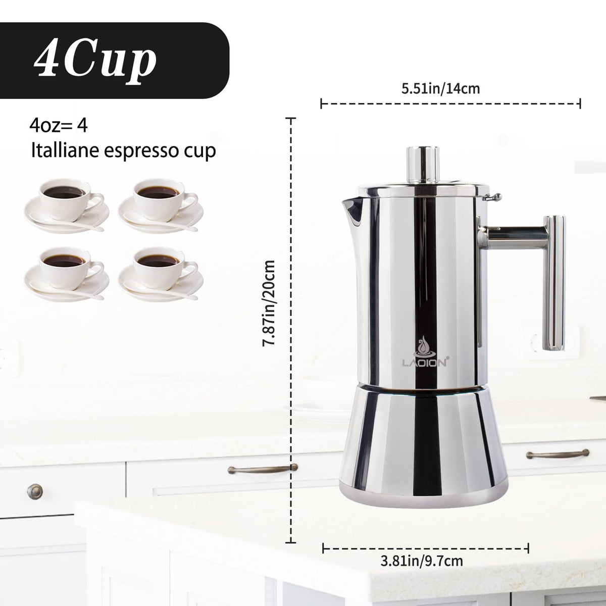 LAOION Stovetop Espresso Maker, 6Cup 10 oz Moka Pot, Stainless Steel