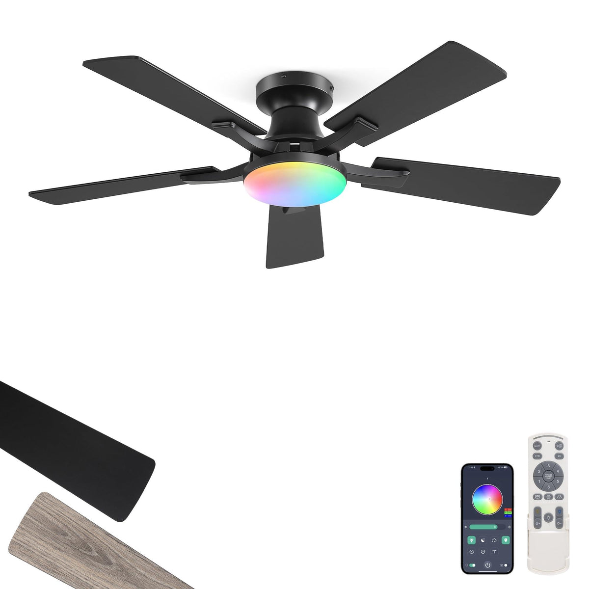 ZMISHIBO 52 Inch Ceiling Fans with Lights, Remote&App Control, Flush Mount