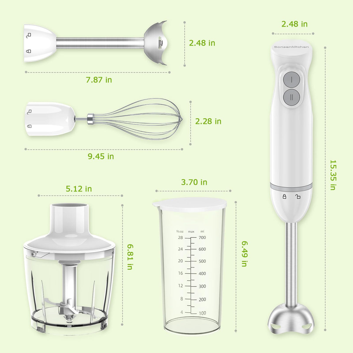 Bonsenkitchen Immersion Hand Blender, Smoothie, Puree, Baby Food