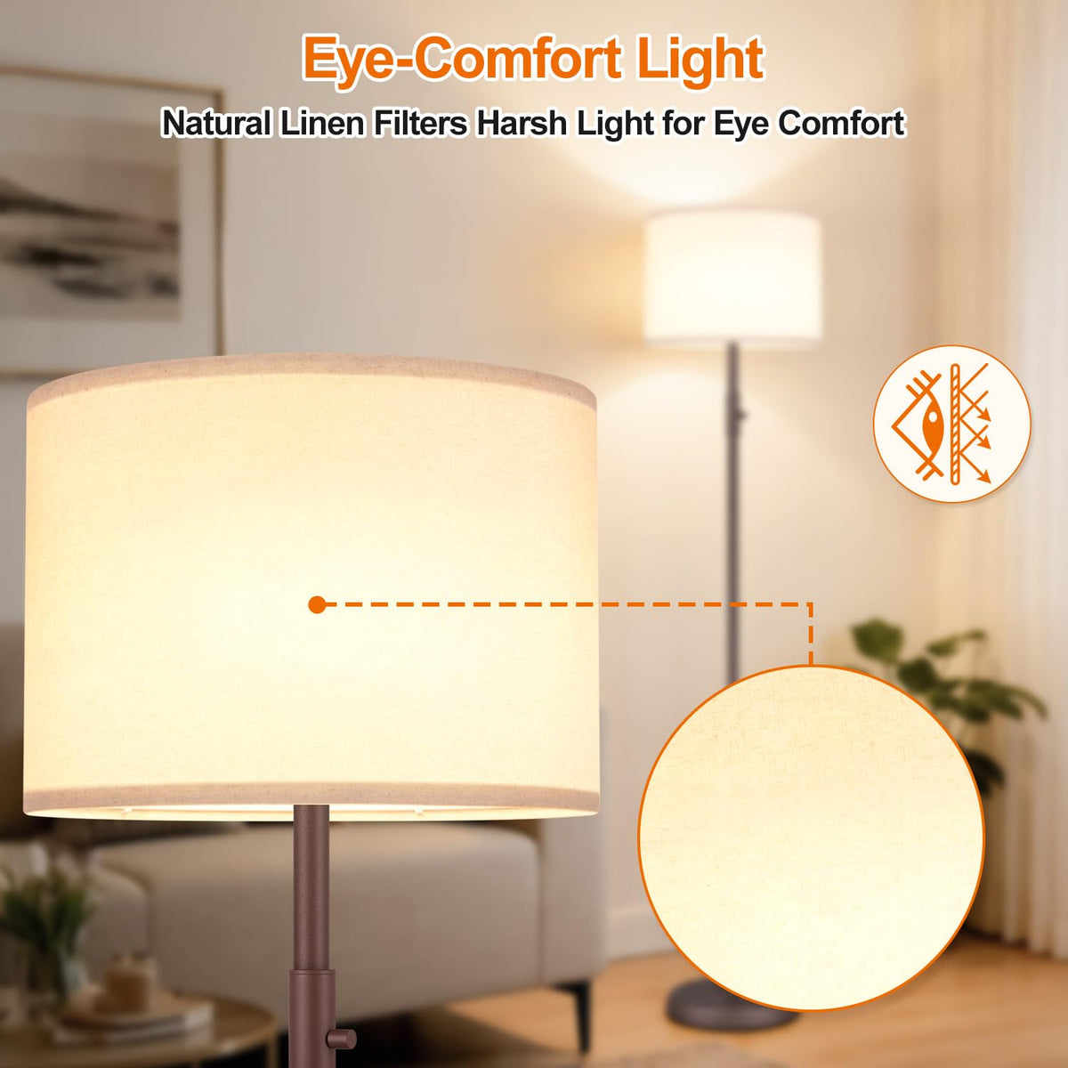 【Upgraded】 Dimmable Floor Lamp for Living Room,1000 Lumens Bulb Included, Modern Floor Lamps Simple Design with Linen Shade, Tall Standing Lamp for Bedroom Office Dining Room, Black Pole Lamp