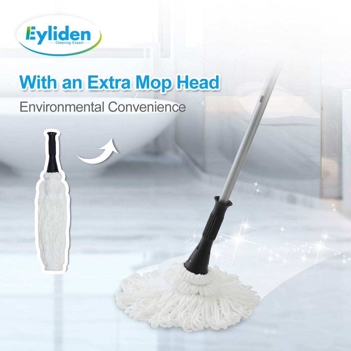 Eyliden Mop with 2 Reusable Microfiber Heads, Easy Wringing Twist Mop