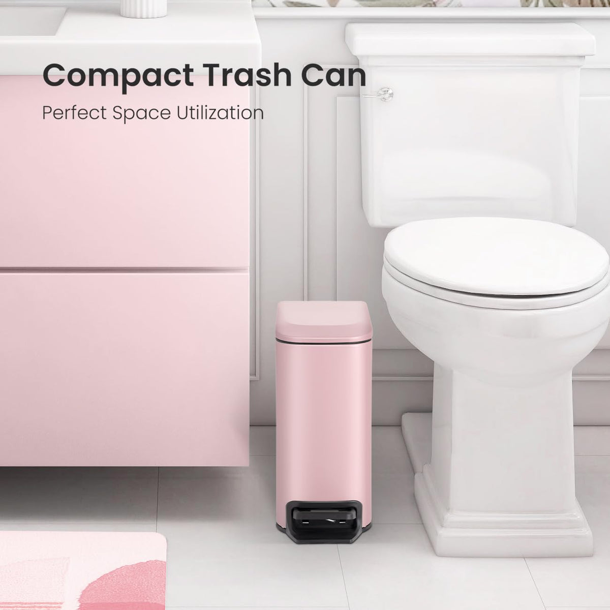 Cesun Small Bathroom Trash Can with Lid, 1.6 Gal, Soft Close, Matte Black