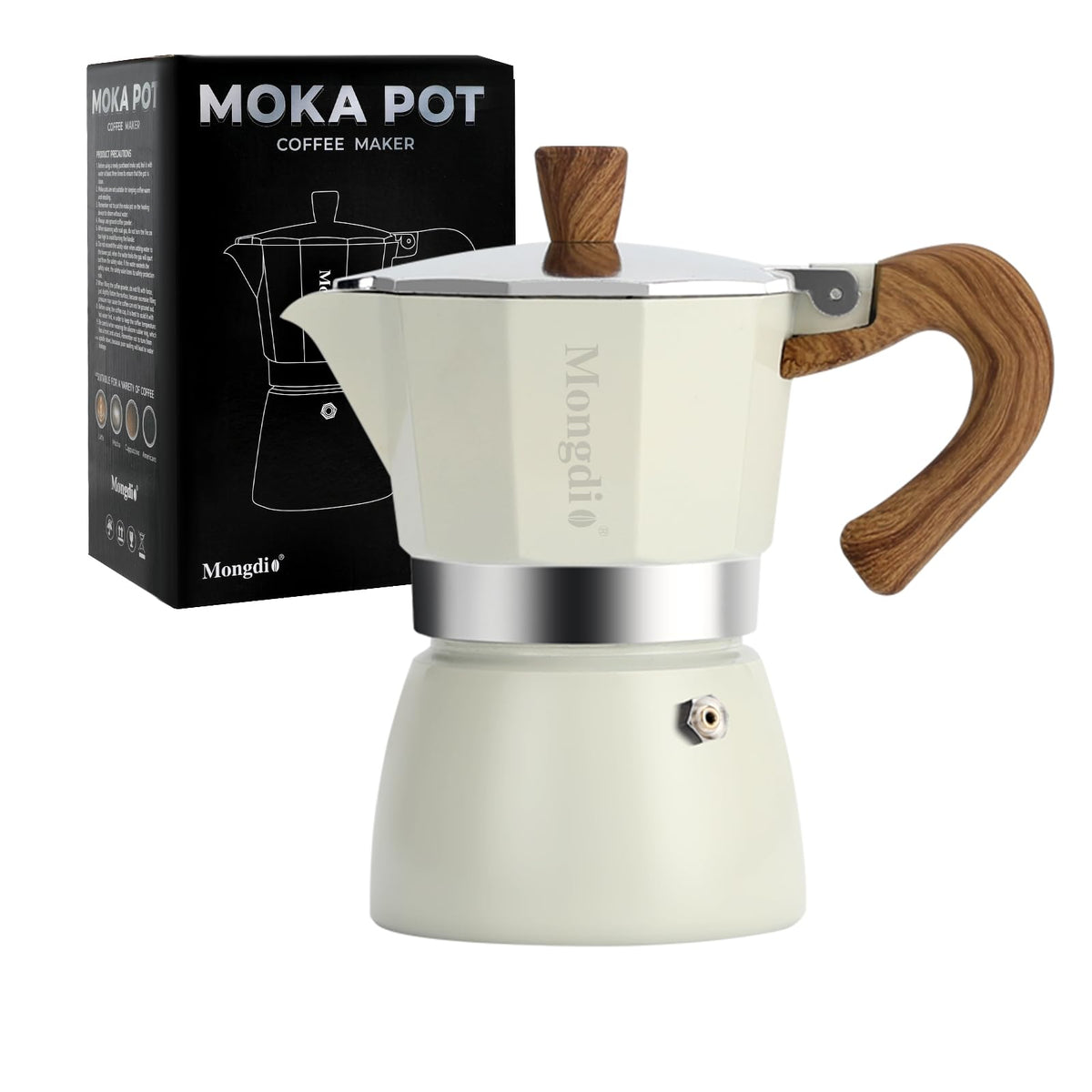 Mongdio Stovetop Espresso Maker Moka Pot, Cuban Coffee Maker Stove Top Coffee Maker Moka Italian Espresso Greca Coffee Maker Brewer Percolator, 6 Espresso Cups, 10 oz - Black