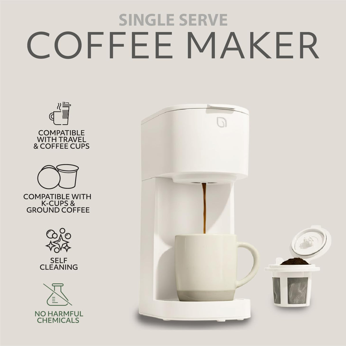 WILLOW K-Cup Coffee Maker, Single Serve Coffee Maker with 6 to 12oz Brew Size & Strong Brew Option, Single Cup Coffee maker made with 99% PCR Recycled Plastics, Coffee Machine