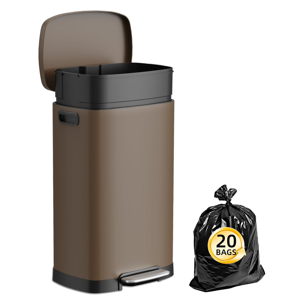 KdbK Kitchen Trash Can with Lid, 13 Gal Stainless Steel Pedal Garbage Can