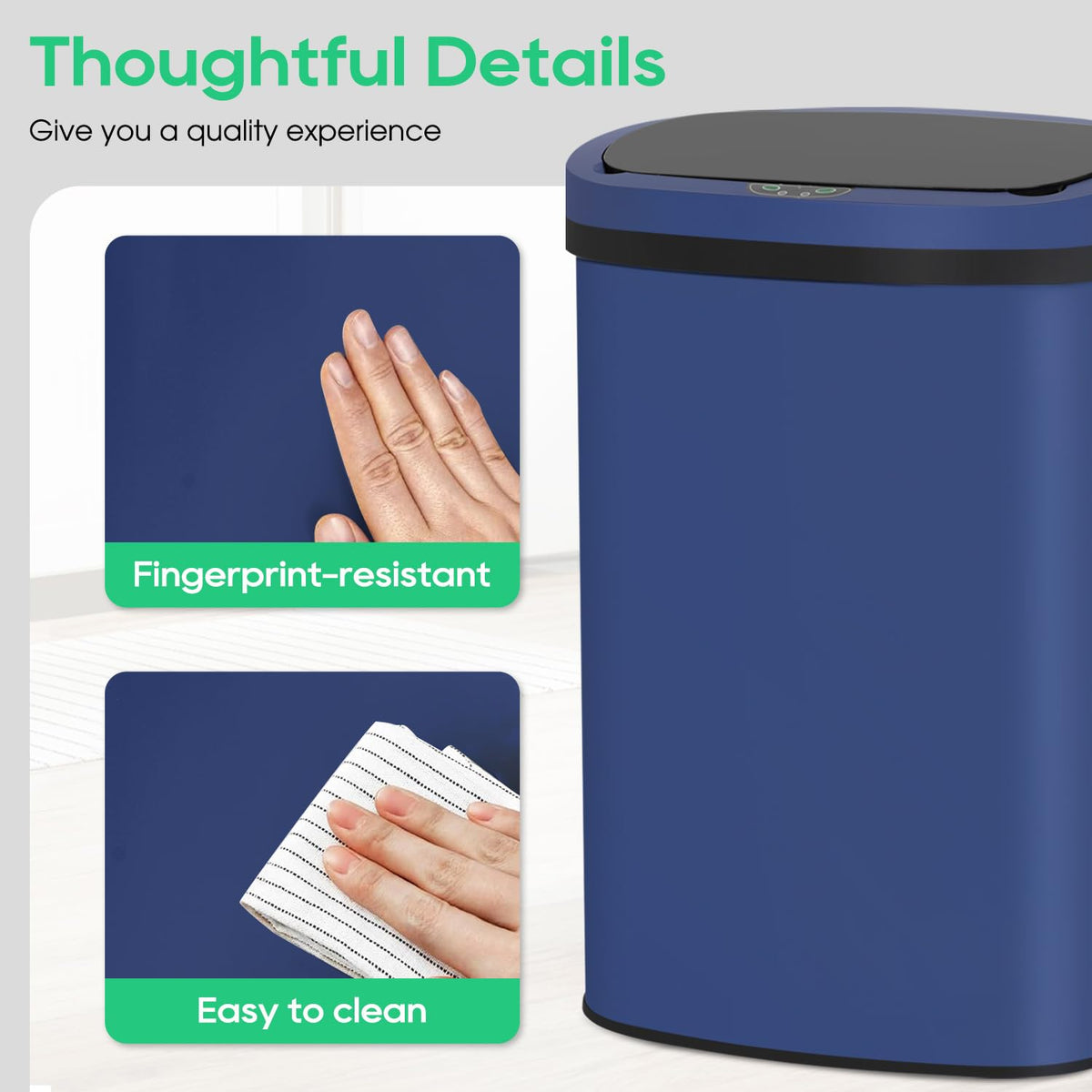 BestOffice | 13 Gallon Stainless Steel Trash Can with Lid | Steel