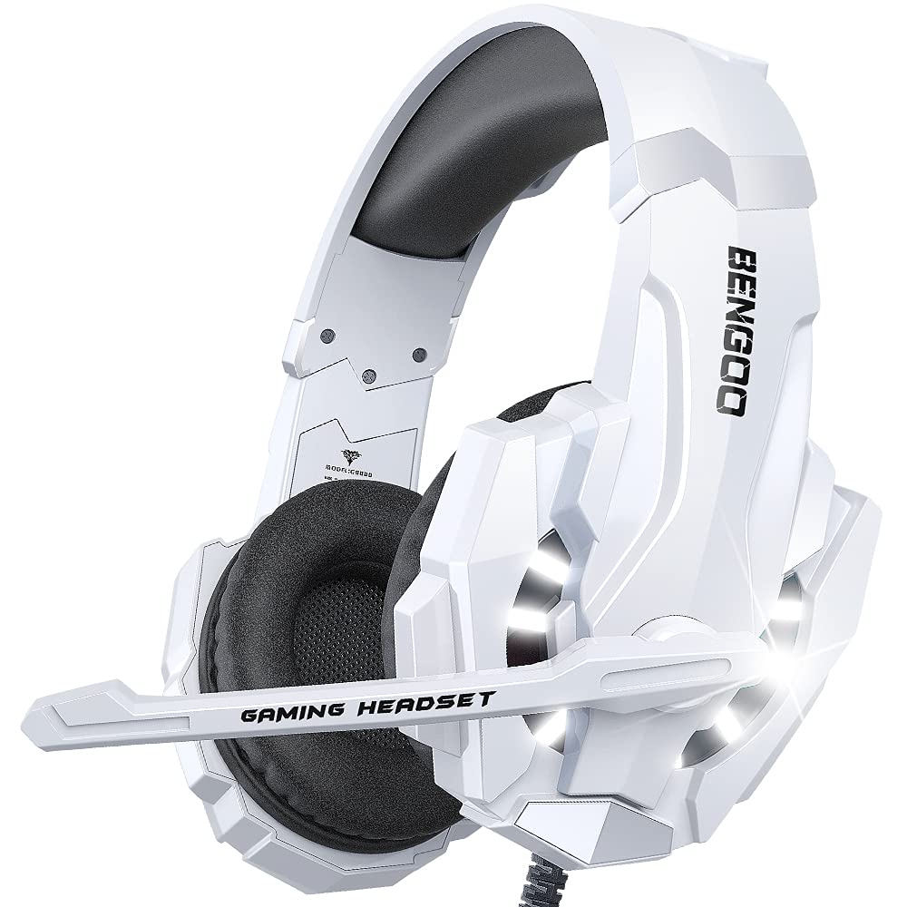BENGOO G9000 Stereo Gaming Headset for PS4 PC Xbox One PS5 Controller, Noise Cancelling Over Ear Headphones with Mic, LED Light, 7.1 Surround Sound, Soft Memory Earmuffs for Nintendo Xbox Series X|S