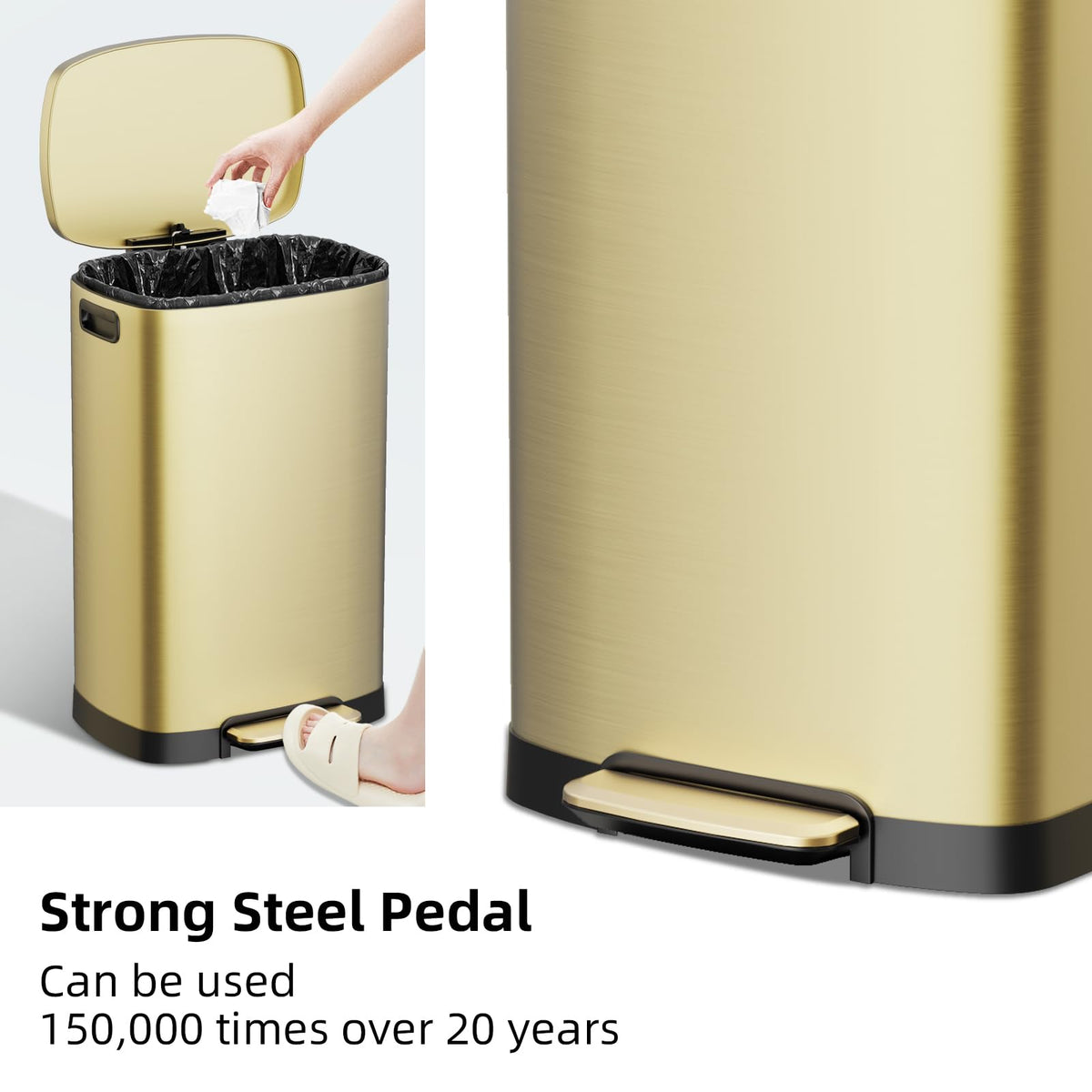 KdbK Kitchen Trash Can with Lid, 13 Gal Stainless Steel Pedal Garbage Can