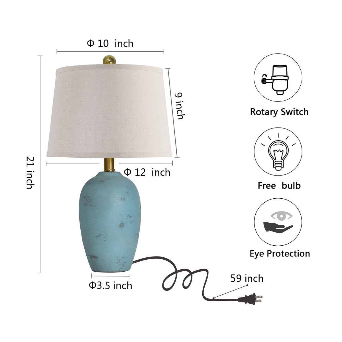 AIEAMPDO 21'' Set of 2 Farmhouse Ceramic Small Table Lamps for Living Room Bedroom, Nightstand Rustic Brown Desk Lamp for Bedside End Table Entryway, 2 LED Bulbs Included