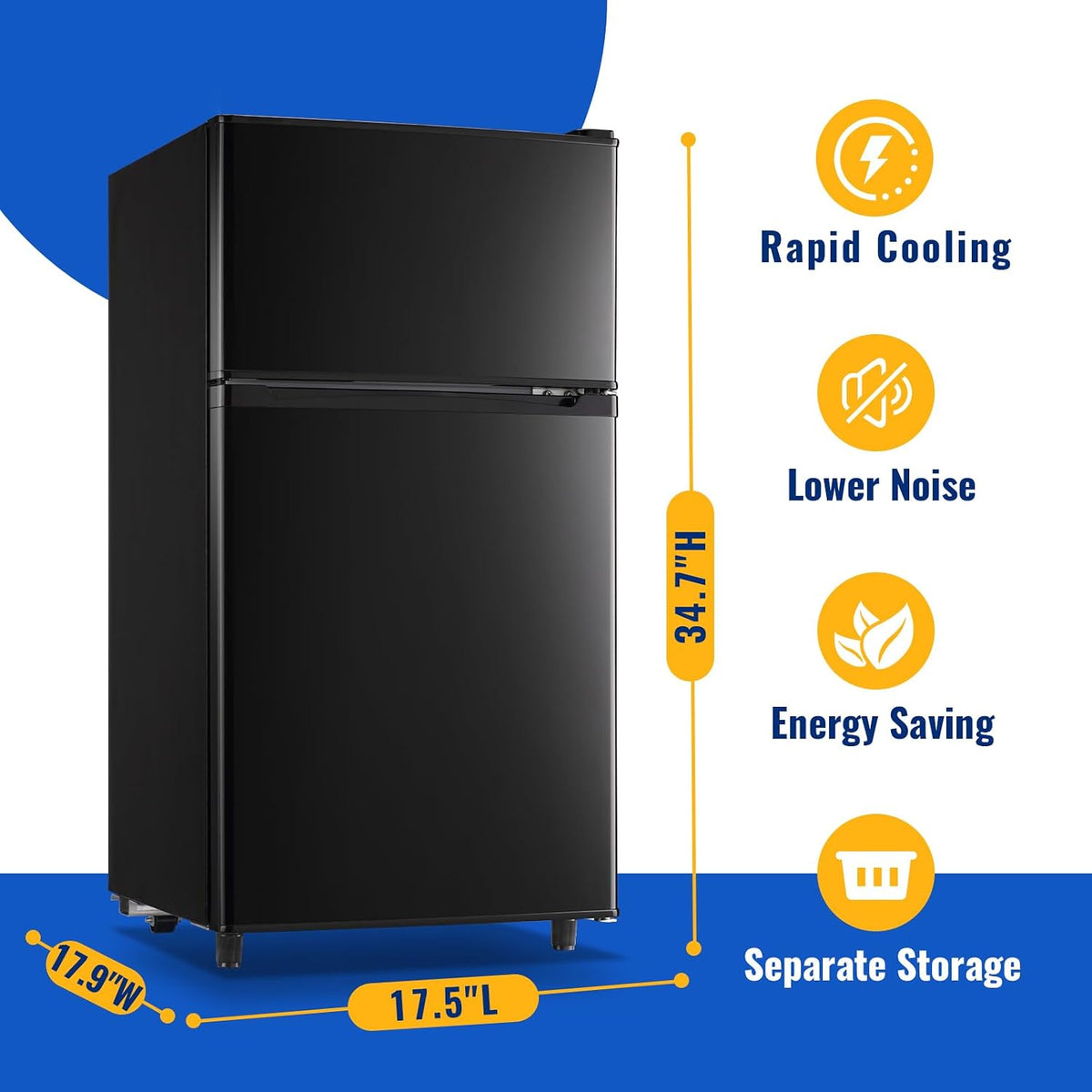 3.5 Cu.Ft Black Mini Fridge With Freezer Compact Refrigerator Dorm
