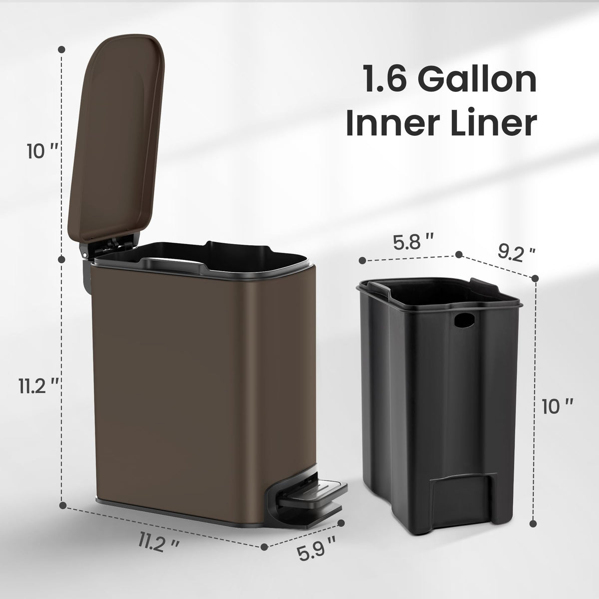 Cesun Small Bathroom Trash Can with Lid, 1.6 Gal, Soft Close, Matte Black