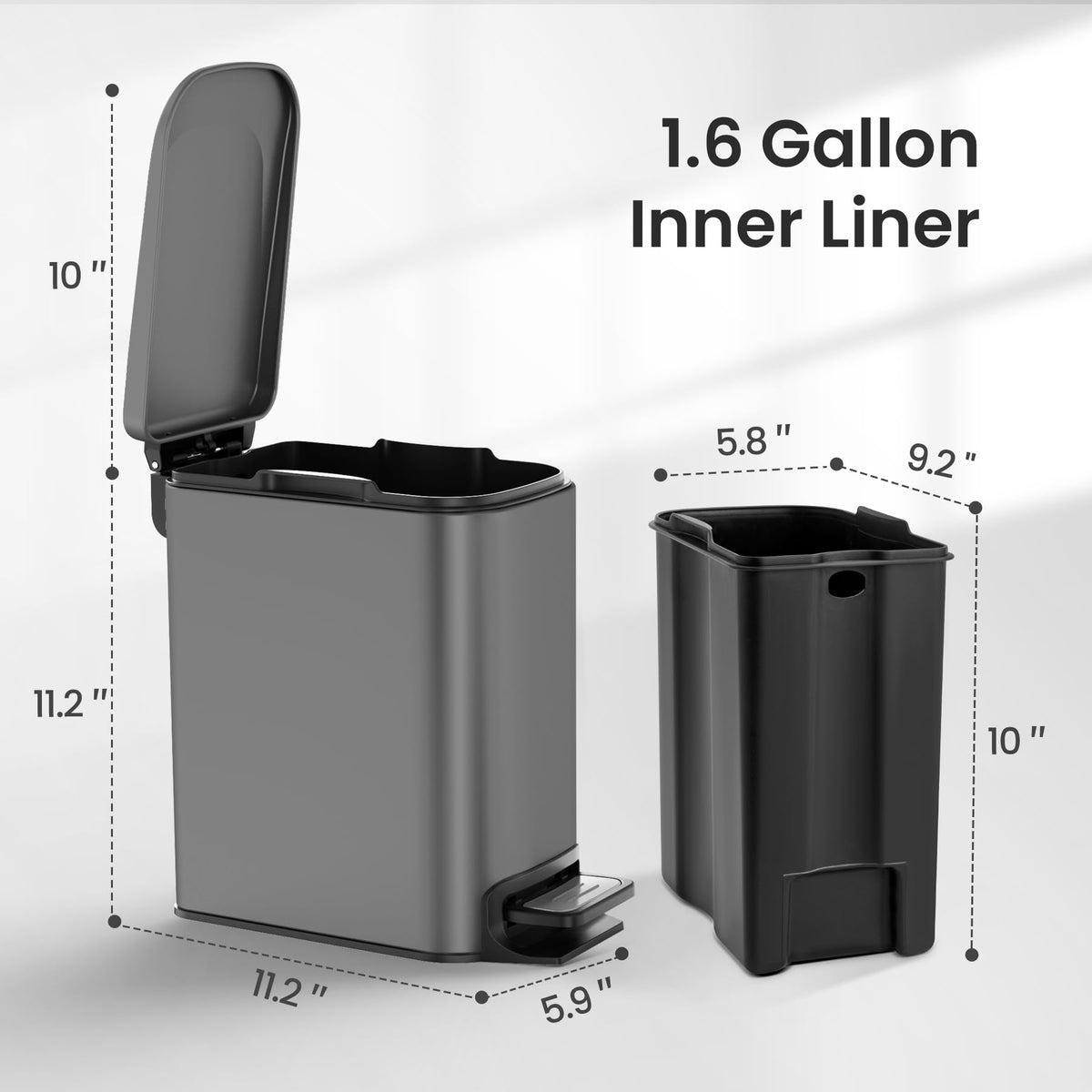 Cesun Small Bathroom Trash Can with Lid, 1.6 Gal, Soft Close, Matte Black
